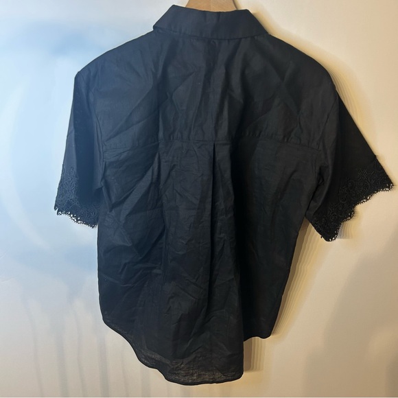 *NWT* English Factory Women’s Black Embroidered Lace Linen Blend Shirt, Size XS - Picture 10 of 16